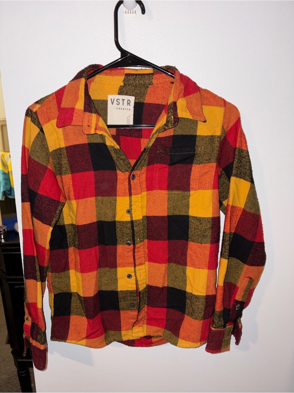 Boy's Red Orange Yellow Plaid Flannel Button-Up Shirt
